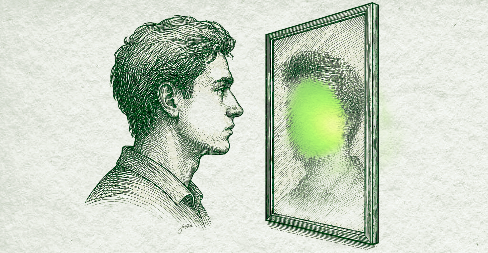 Cette illustration représente une image de marque visible, mais difficile à définir. Le reflet flou dans le miroir symbolise le manque d'alignement entre le positionnement, les messages et l'expérience proposée, rendant parfois l'entreprise plus difficile à comprendre malgré tous ses efforts de communication.